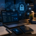 Modern home office representing privacy, secure payments and international online affiliate business.